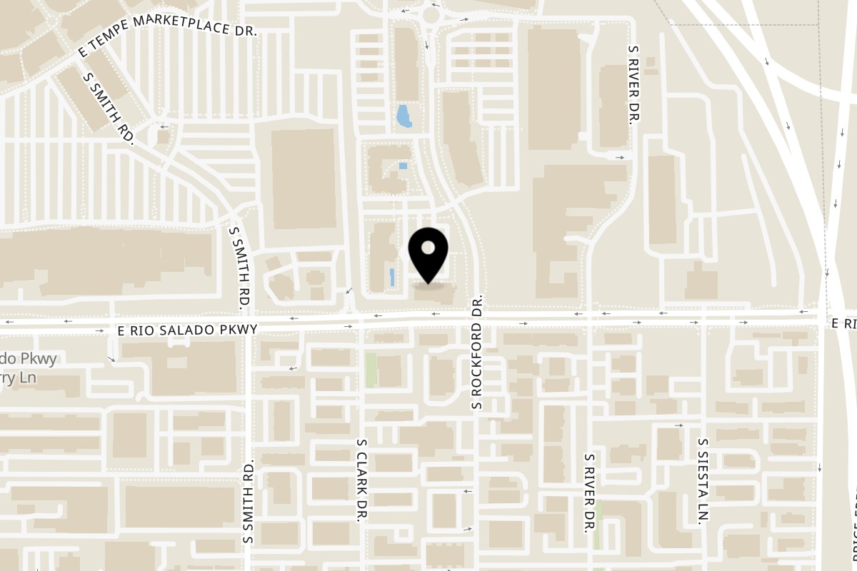 Map showing the location of Daily Dose Rio Salado on 96 South Rockford Drive in Tempe
